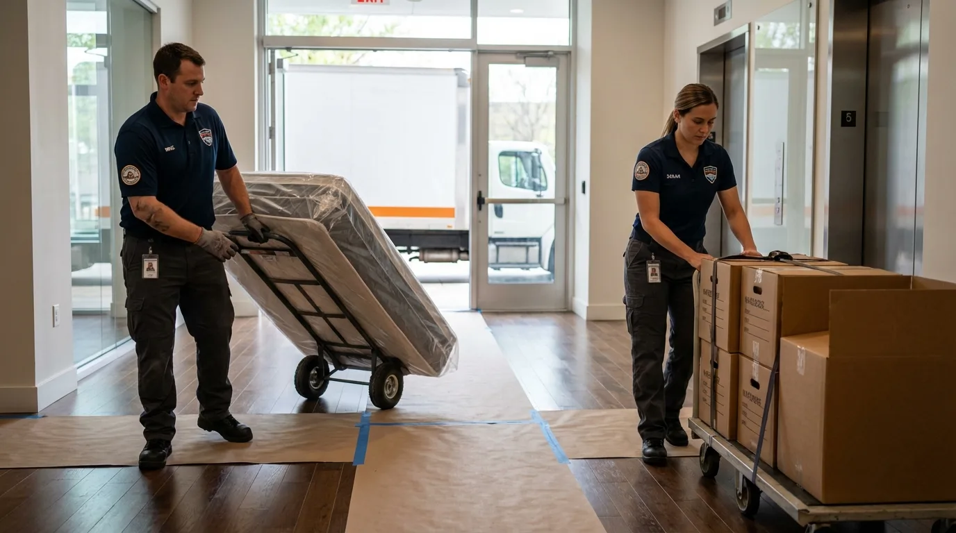 Professional apartment movers loading elevator in Villa Grove, IL