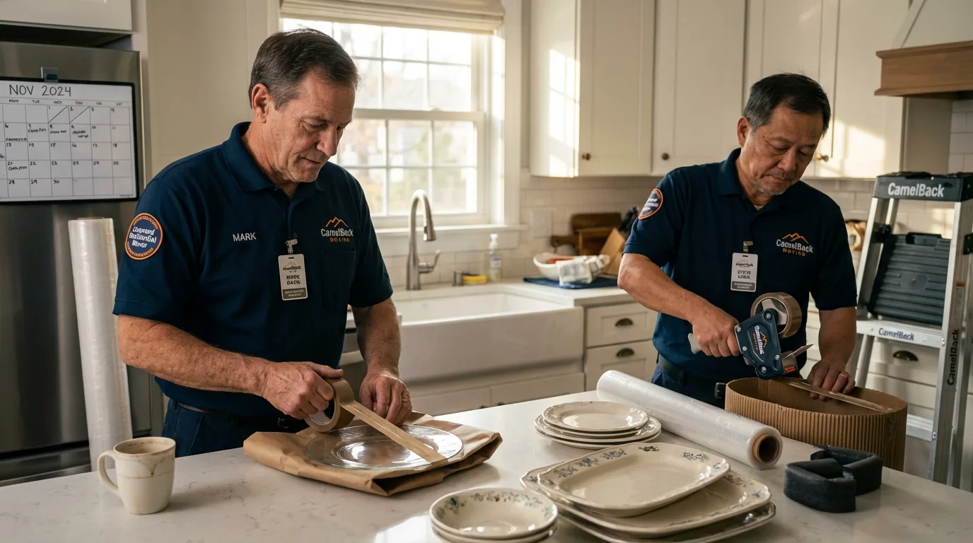 Professional crew packing kitchen dishware in Villa Grove, IL